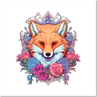 Colorful Fox and Floral Aesthetic Posters and Art